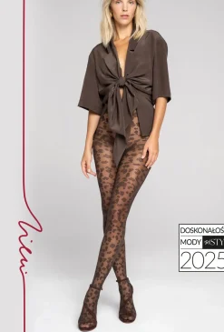 Brązowe rajstopy wzorzyste Bloom z kolekcji Zień x Gatta