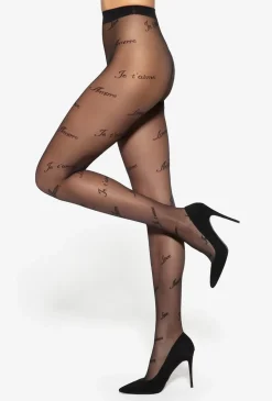 Transparentne rajstopy z napisami Lovely wz. 04